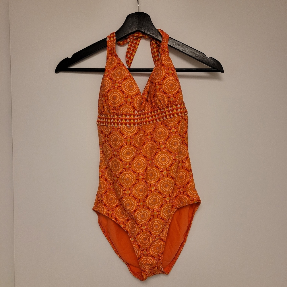 Prana Lahari Women's Bathing Suit Size S Orange Sundial V-neck Halter Swimwear